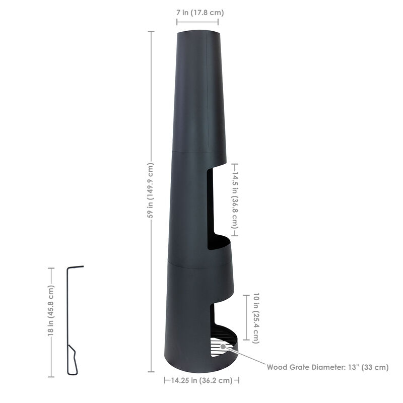 Sunnydaze 59" H Steel Chiminea with Log Holder - Black