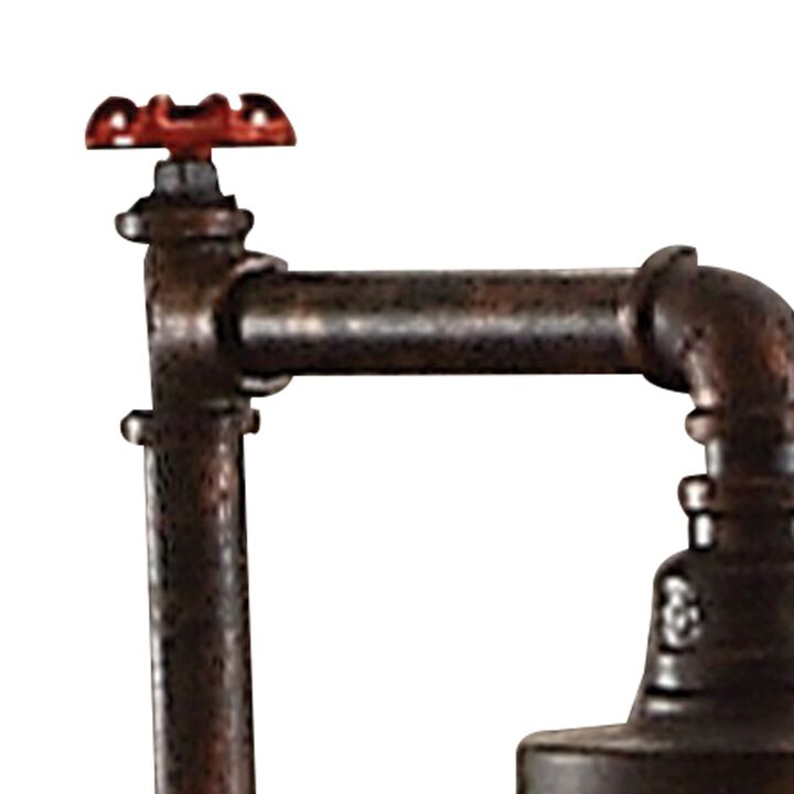 29 Inch Table Lamp, Dome Shade, Industrial Pipe Design, Rustic Bronze-Benzara