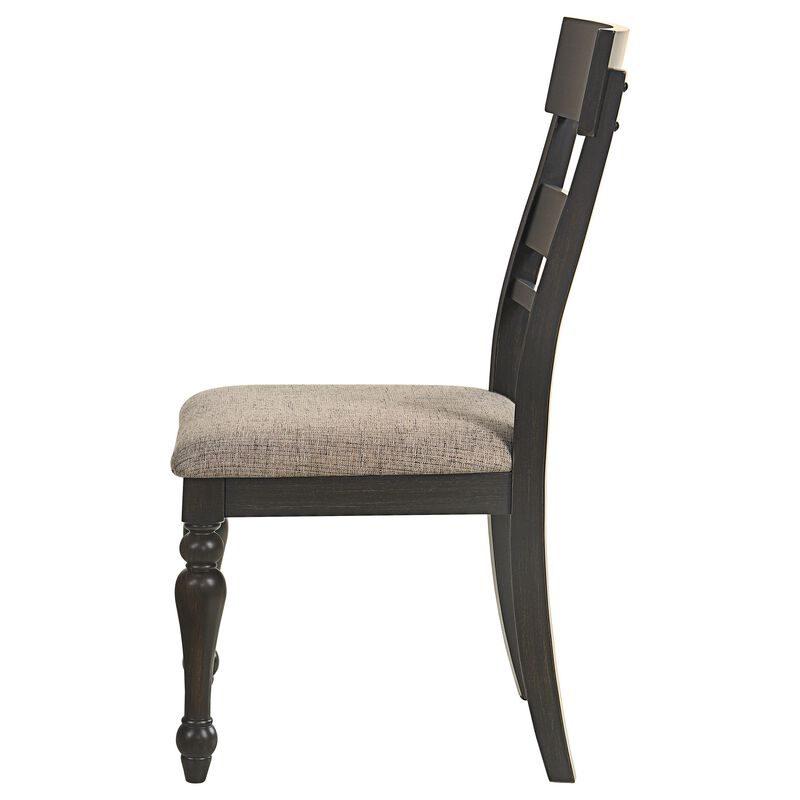 Brad Dining Chair Set of 2, Ladder Back, Stone Brown,  Charcoal Gray - Benzara