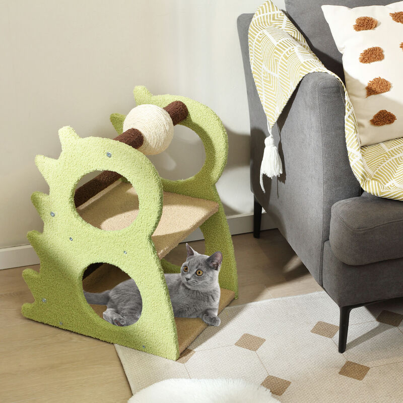 2-Tier Modern Cat Tree for Indoor Cats with Rotatable Sisal Ball & Cozy Perch
