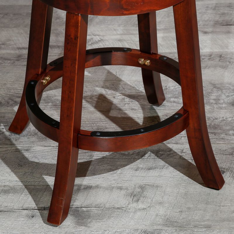 30" Barstool, Cherry Finish, Beige Fabric Seat