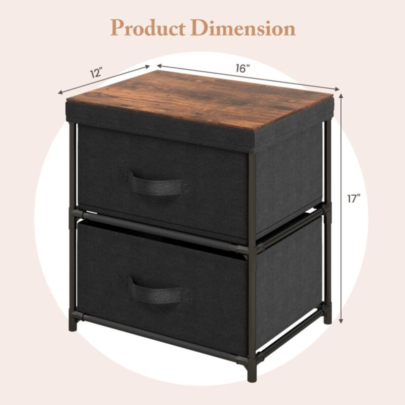 Hivvago 2-Drawer Nightstand with Removable Fabric Bins and Pull Handles-Black