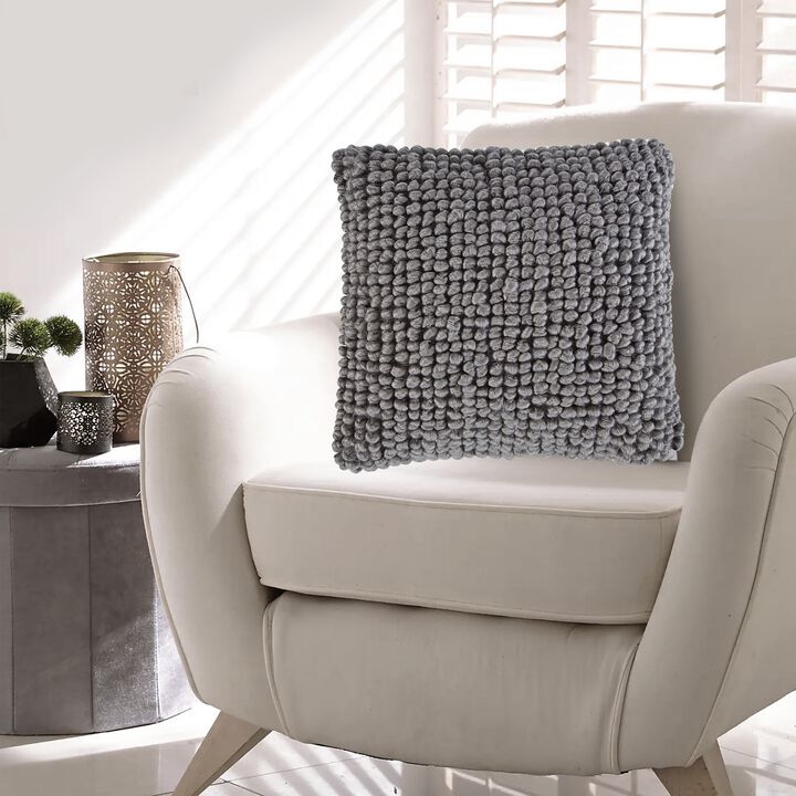 Throw Pillow Set of 4, 19 Inch, Looped Design, Textured Gray Polyester -