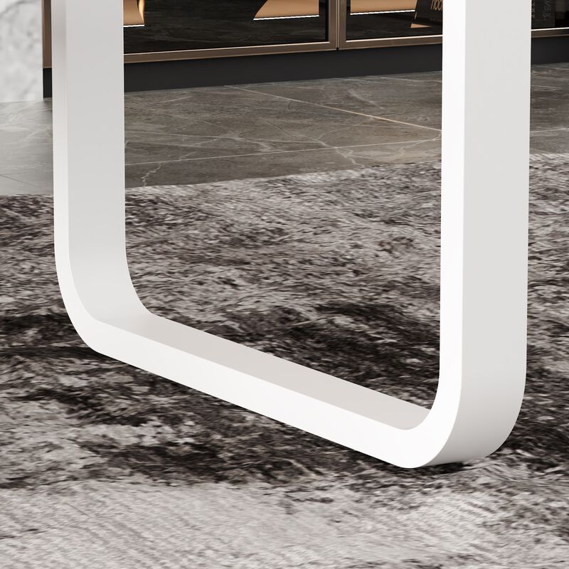 55.1" W : "L" Shape Wooden Computer Desk White Finish with 1-Drawer, Open Shelves and Eco-Friendly Paint Finish