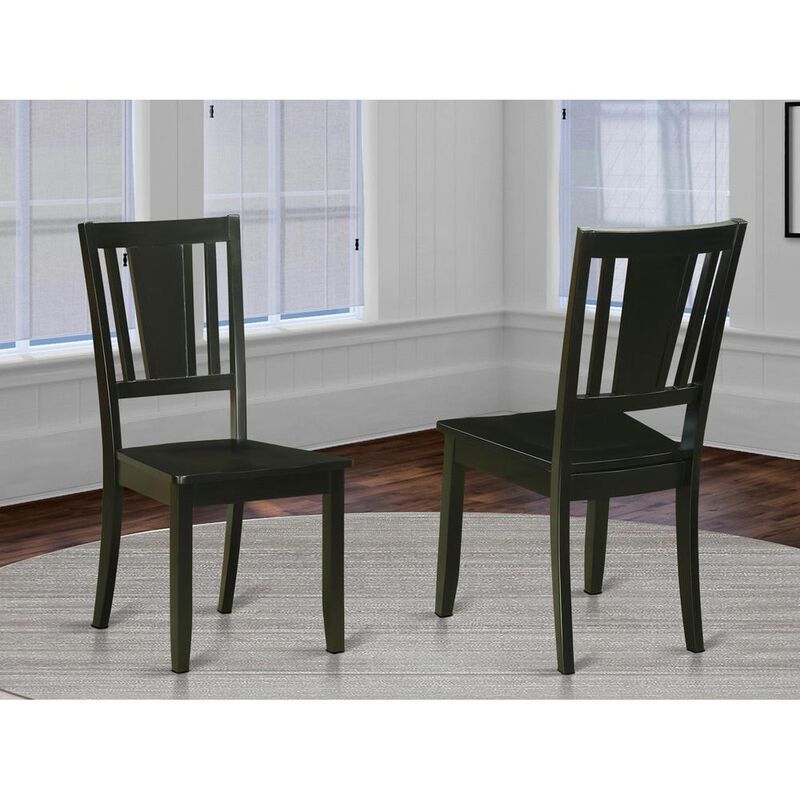 East West Furniture Dudley  Dining  Chair  with  Wood  Seat  in  Black  Finish,  Set  of  2