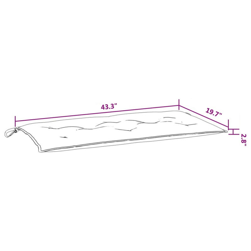 Outdoor Cushion for Bench, 43x20 In, Tufted Stitch Gray Oxford Fabric - Benzara