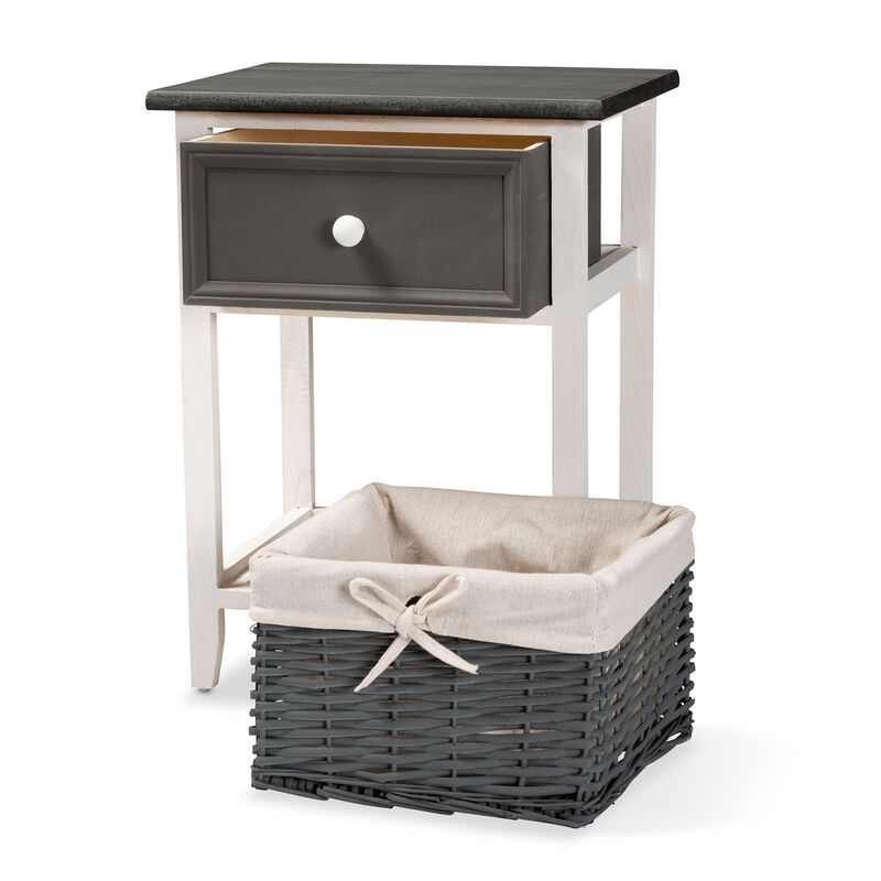 Baxton Studio Shadell Transitional Two Tone Wood 1 Drawer Storage Unit with Basket