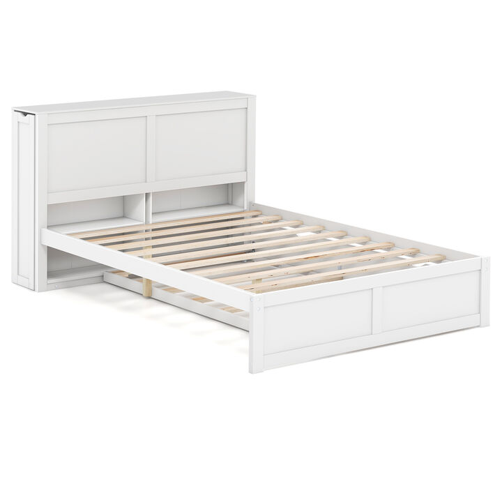 Kids Wooden Platform Bed with Trundle Storage Headboard