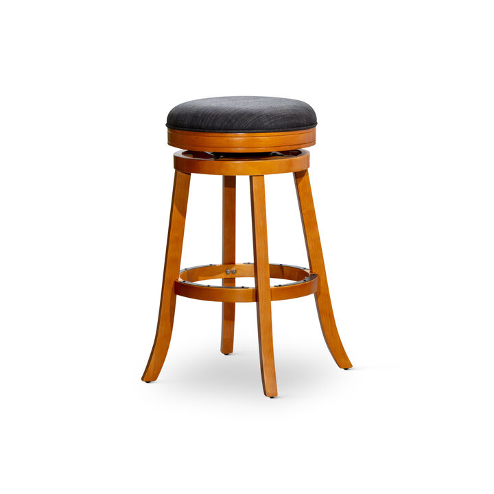 30" Barstool, Natural Finish, Charcoal Fabric Seat