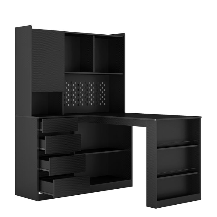 Space-Saving L-Shaped Desk with Ample Workspace, Built-In Charging Station