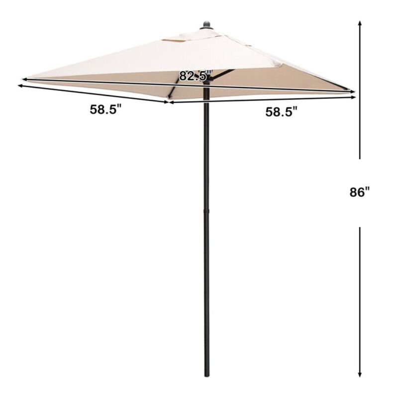Hivvago 5 Feet Patio Square Market Table Umbrella Shelter with 4 Sturdy Ribs