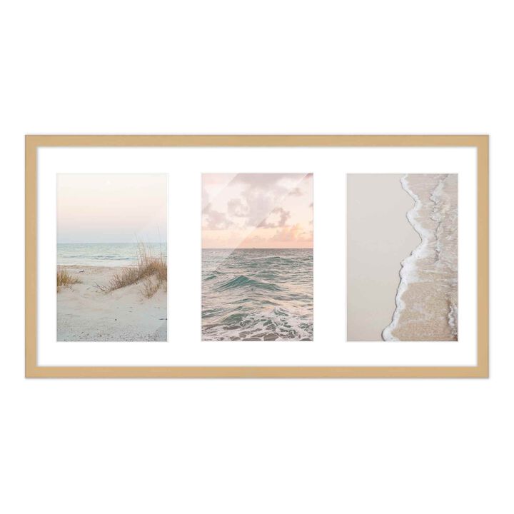 7.5x14.5 Wood Collage Frame with White Mat For 3 4x6 Pictures