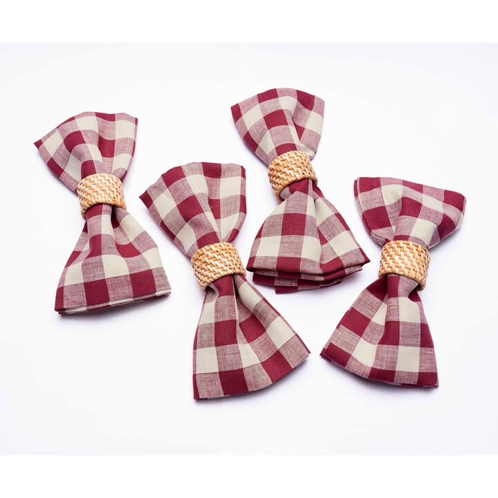 Solino Home 100% Pure Linen Cloth Napkins 20 x 20 Inch Set of 4 Dinner Napkins | Morgan Check