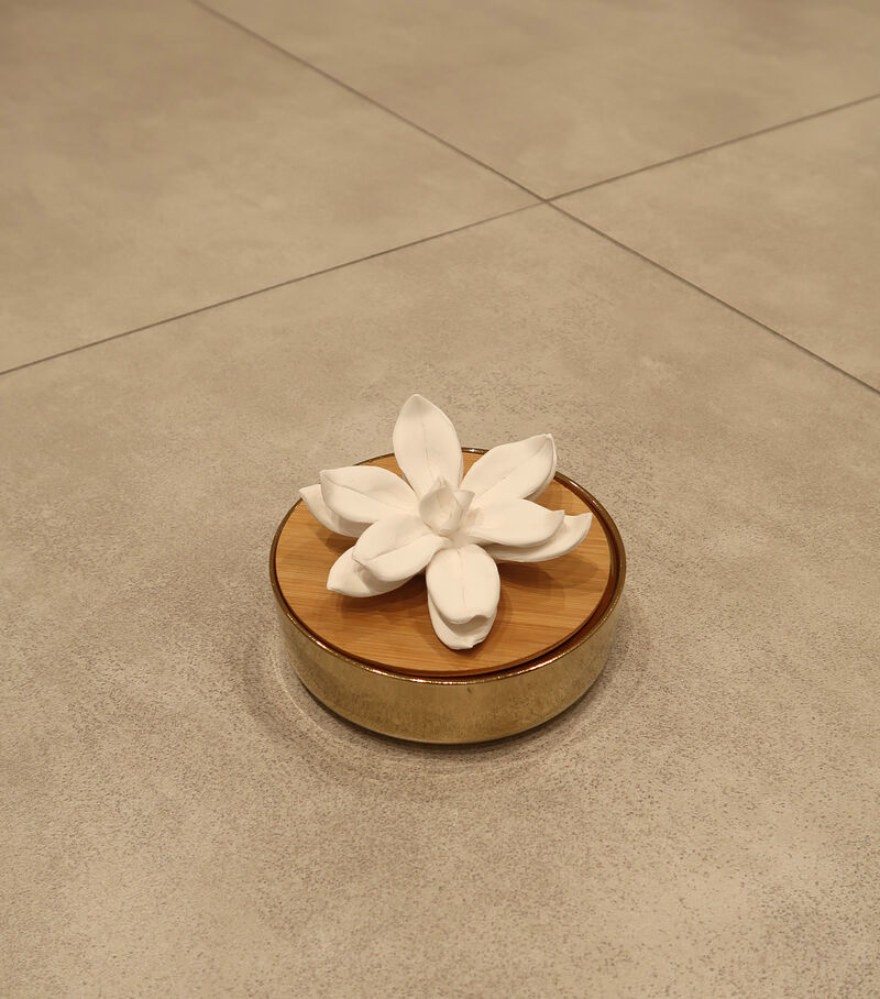 Gold Hemispheric Shaped Diffuser With White Flower, �Lily Of The Valley� Aroma