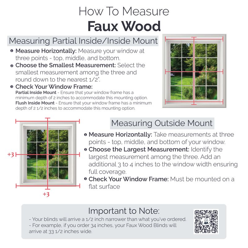 Linen Avenue Custom Cordless Faux Wood Blind White, Outside Mount