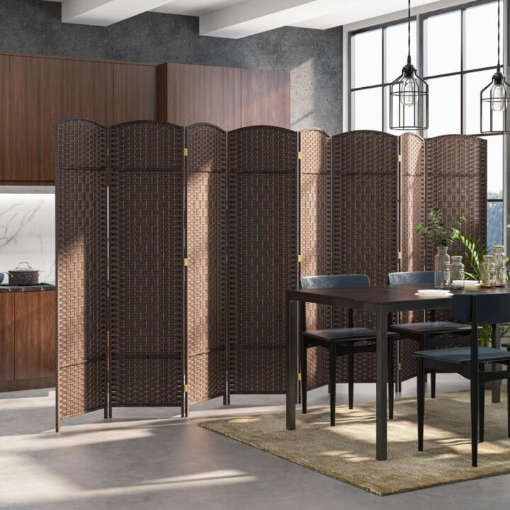 Hivvago 8-Panel Folding Room Divider with Hand-Woven Texture and Solid Wood Frame