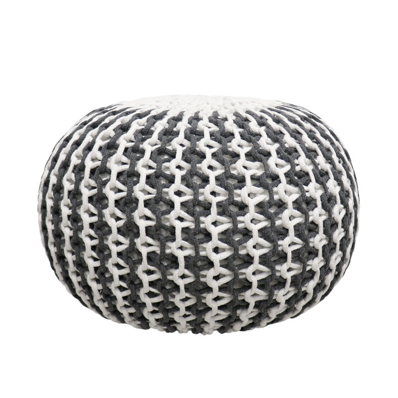 Pasargad Home Santorini Cotton Pouf, Ivory & Grey