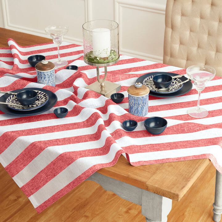 Solino Home 100% Pure Linen Table Throw 52 x 52 Inch | Cabana Stripe for Thanksgiving, Christmas