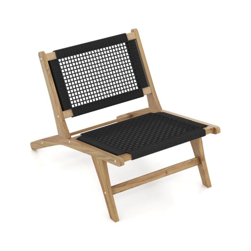 Hivvago Indoor Outdoor Teak Wooden Chair with Handwoven Cordage Seat and Backrest