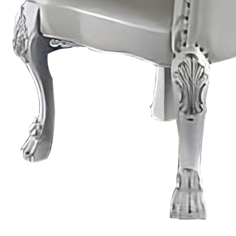 Ally 25 Inch Side Chair Set of 2, Curved Top, Carved Scrolled Motifs, White - Benzara