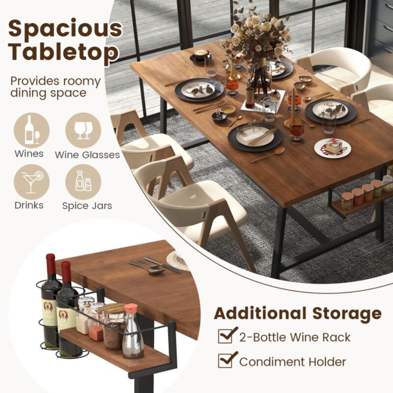 Hivvago 72 Inch Dining Table Rectangular Kitchen Table with 2-Bottle Wine Rack for 5-7