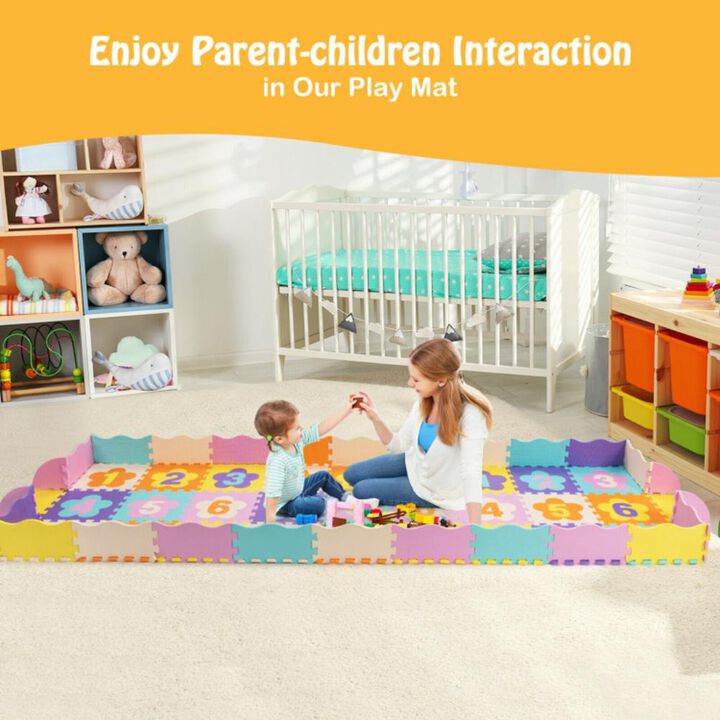 Hivvago 75 Pieces Baby Foam Interlocking Play Mat with Fence with Detachable Numbers