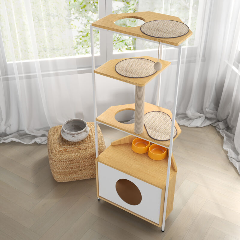Corner Cat Tower with Scratching Posts, Perches, and Cozy Hideaways for Cats