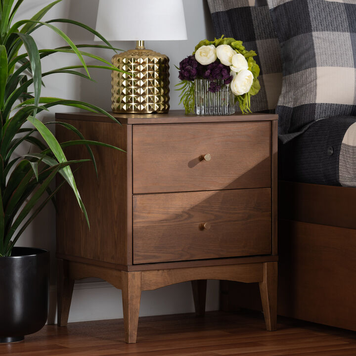 Baxton Studio Landis Mid Century Modern Ash Walnut Finished Wood 2 Drawer Nightstand