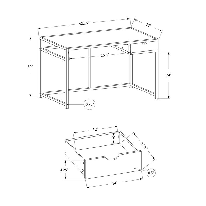 Monarch Specialties I 7572 Computer Desk, Home Office, Laptop, Storage Drawer, 42"L, Work, Metal, Laminate, Black Marble Look, Contemporary, Modern