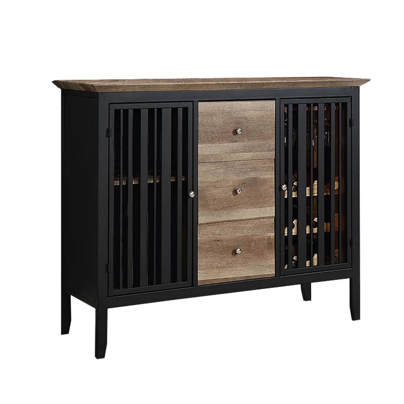 Nori 47 Inch Sideboard Buffet, 3 Drawers, Antique Oak Brown and Black  - Benzara