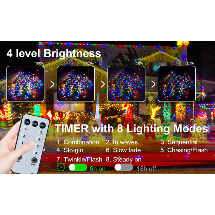 105ft LED Outdoor Christmas Lights with 1000 Bulbs, 50 Drops, 8 Modes, Waterproof, Timer & Memory Function