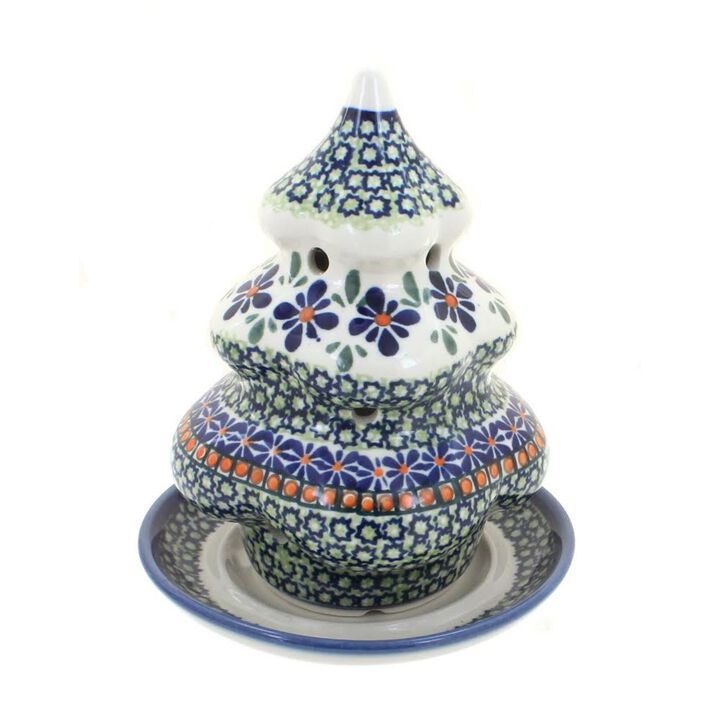 Blue Rose Polish Pottery Winter Nights Christmas Tree Luminary