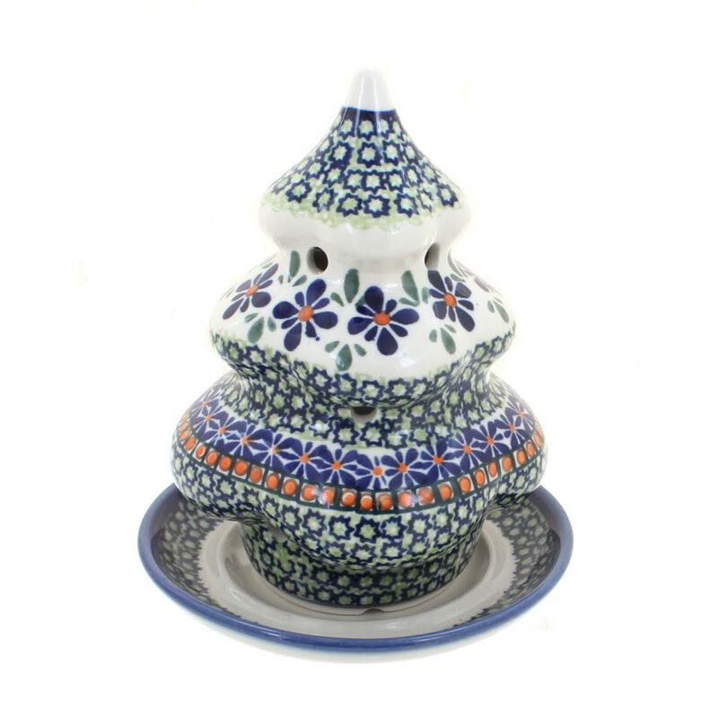 Blue Rose Polish Pottery Winter Nights Christmas Tree Luminary