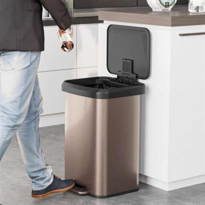 Step Trash Can with Soft-Close Lid – 13-Gallon Stainless Steel Garbage Bin