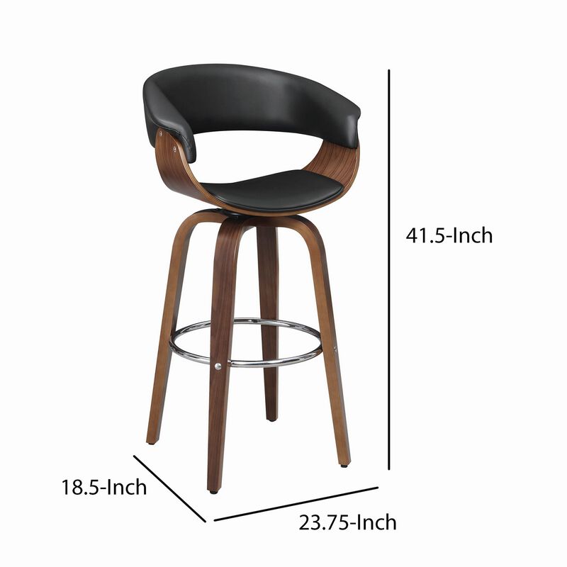 Leatherette Wooden Swivel Bar Stool with Spider Legs, Brown and Black-Benzara