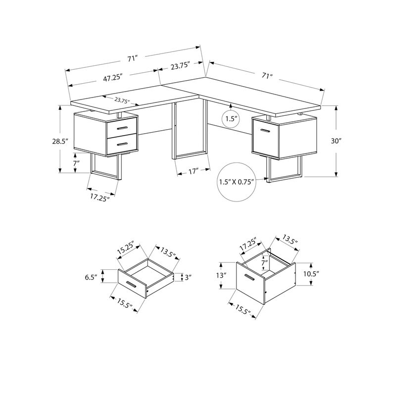 Monarch Specialties Computer Desk, Home Office, Corner, Left, Right Set-Up, Storage Drawers, 70"L, L Shape, Work, Laptop, Metal, Laminate, Walnut, Black, Contemporary, Modern