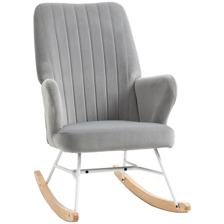 Grey Nursery Seater: Modern Wingback Rocking Accent Chair