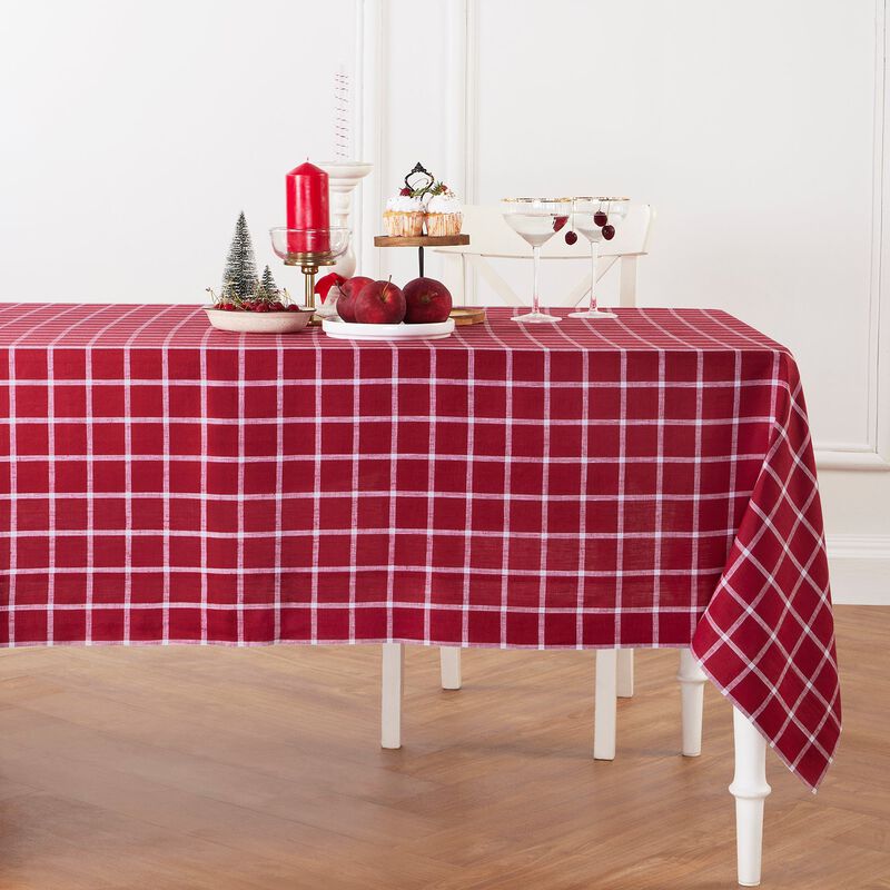 Solino Home 100% Pure Linen Tablecloth | Windowpane Stripe
