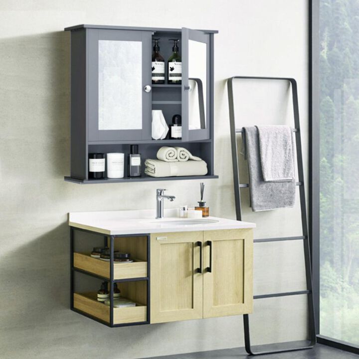 Hivvago Double Door Wall-Mounted Bathroom Mirror Cabinet with Storage Shelf
