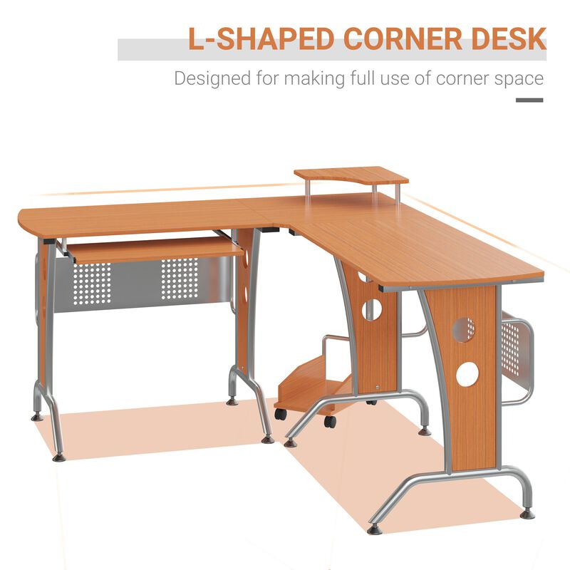 Wooden Gaming Station: Corner L-Shaped Desk with Elevated Shelf & CPU Stand