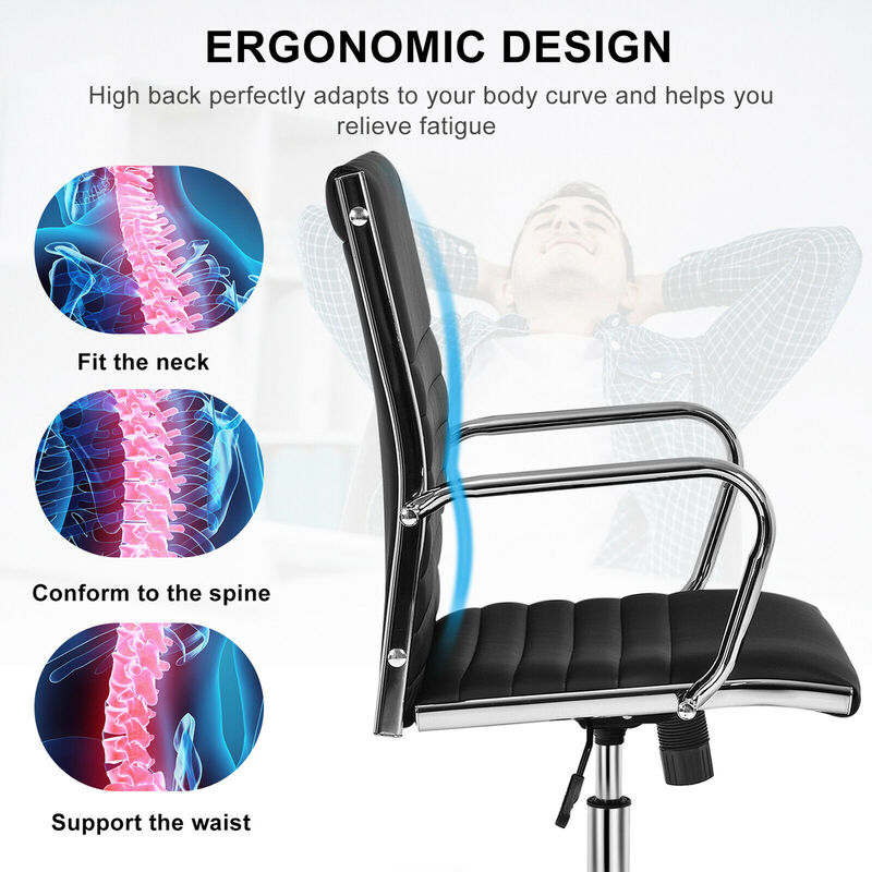 Costway Set of 2 PU Leather Office Chair High Back Conference Task Chair Black