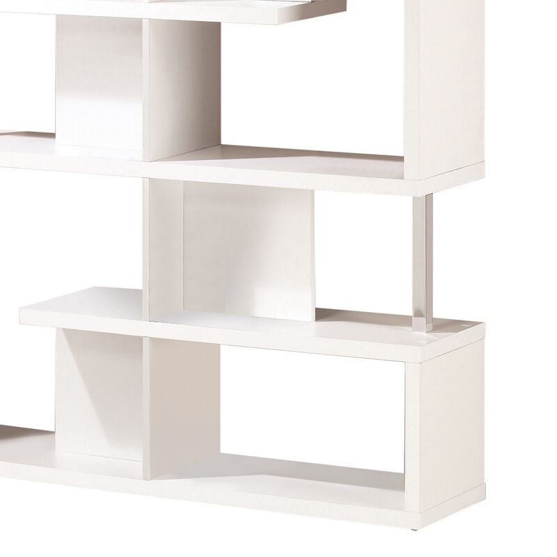 Quirky Ladder Bookcase With 4 Storage Drawers And Open Shelves, Cappuccino-Benzara