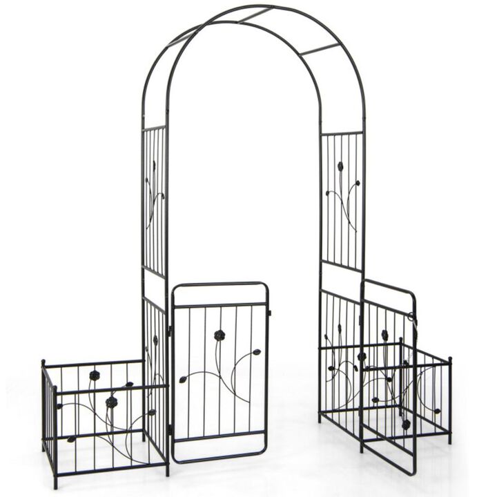 Hivvago 87 Inches Garden Arbor with Lockable Gate Side Planters-Black Hivvago 87 Inches Garden Arbor with Lockable Gate Side Planters-Black
