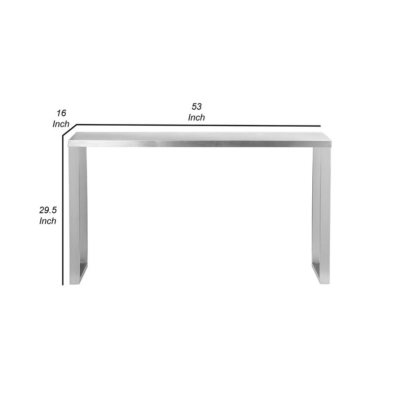 Tom 53 Inch Console, Rectangular Top, Square Legs, Chrome Brushed Metal - Benzara