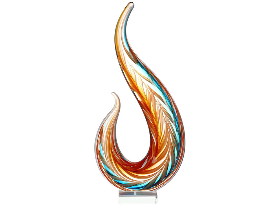 Hand Blown Flame Sommerso Art Glass Sculpture