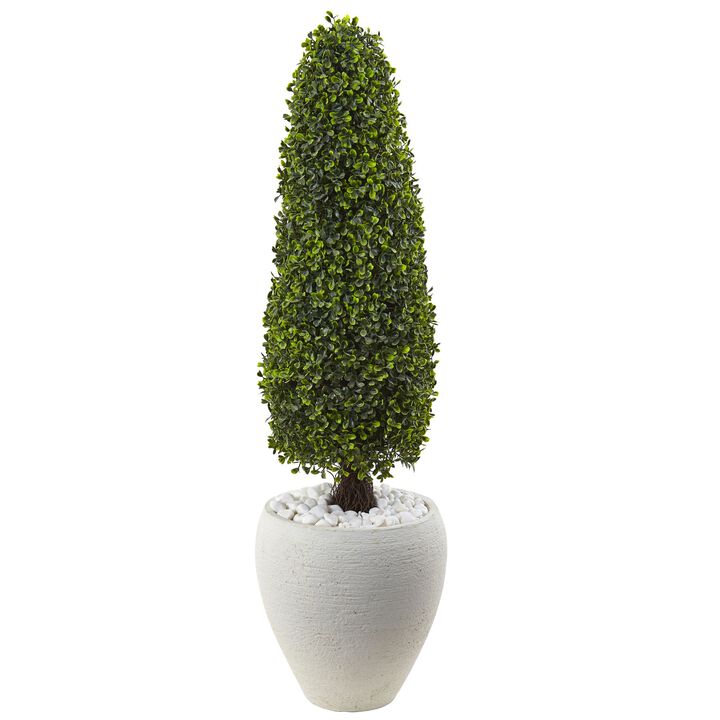 Hivvago 41 Inches Boxwood Topiary with White Planter UV Resistant (Indoor/Outdoor)