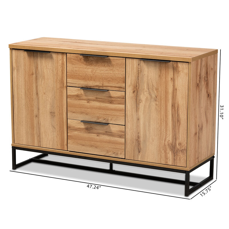 Baxton Studio Reid Modern Industrial Oak Finished Wood 3 Drawer Sideboard Buffet
