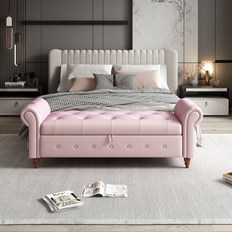 Bed Bench Pink Velvet