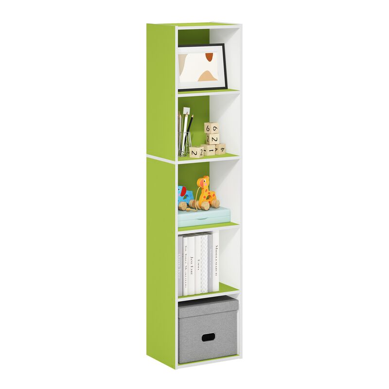 Furinno Luder Bookcase / Book / Storage, 5-Tier Cube, Green/White