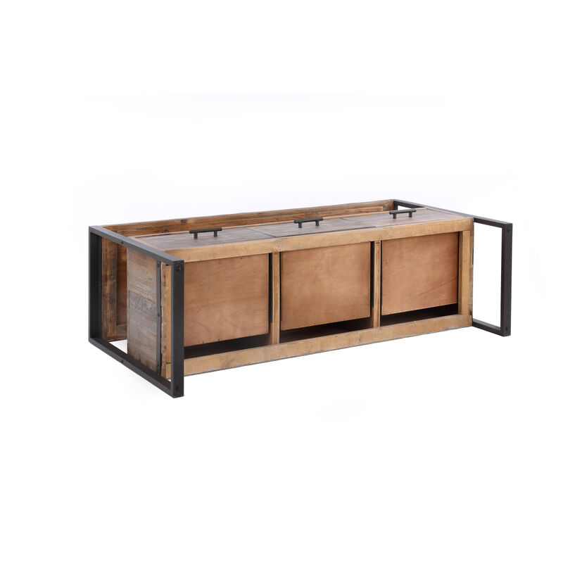 60 Inch Reclaimed Wood Media TV Console Table With 3 Drawer, Open Shelf